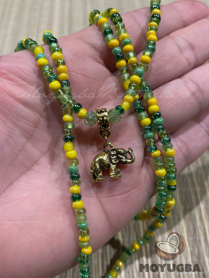 ORULA Elephant Necklace with Mixed Color Beads - Santeria /Yoruba