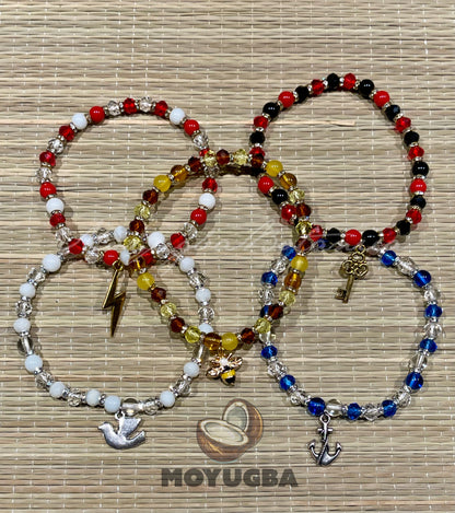 Orisha Bracelets with Charms - Eleggua, Shango, Obatala, Yemaya and Oshun