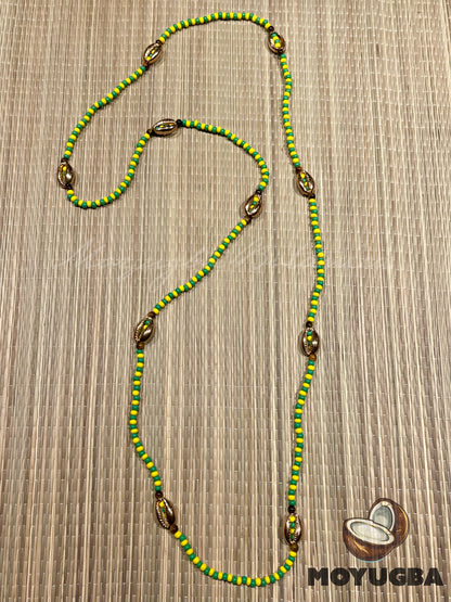 IFA ORULA Necklace with Cowrie/Tiger Eye Beads - Collar de Orula.