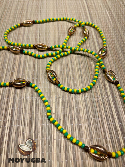 IFA ORULA Necklace with Cowrie/Tiger Eye Beads - Collar de Orula.