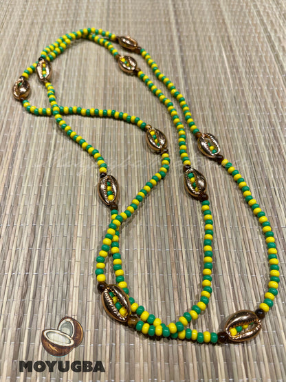 IFA ORULA Necklace with Cowrie/Tiger Eye Beads - Collar de Orula.