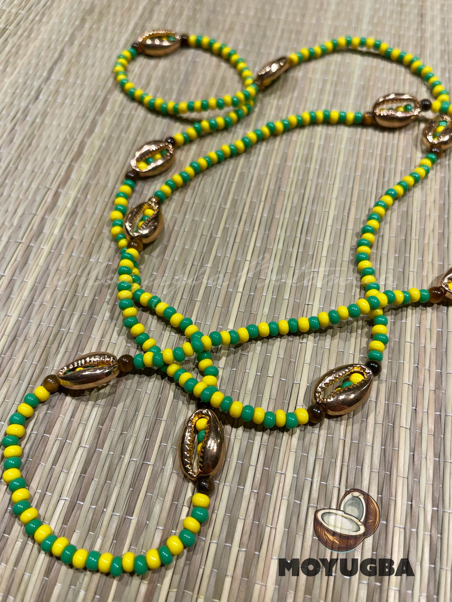 IFA ORULA Necklace with Cowrie/Tiger Eye Beads - Collar de Orula.