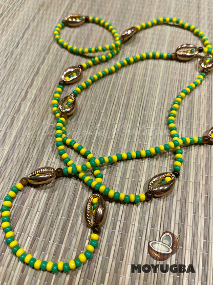 IFA ORULA Necklace with Cowrie/Tiger Eye Beads - Collar de Orula.