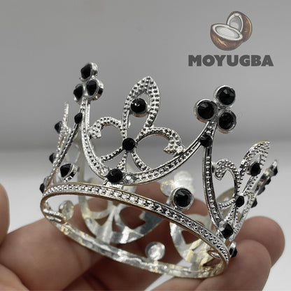 Silver Metal Crown with Black Rhinestoned Santeria/Yoruba