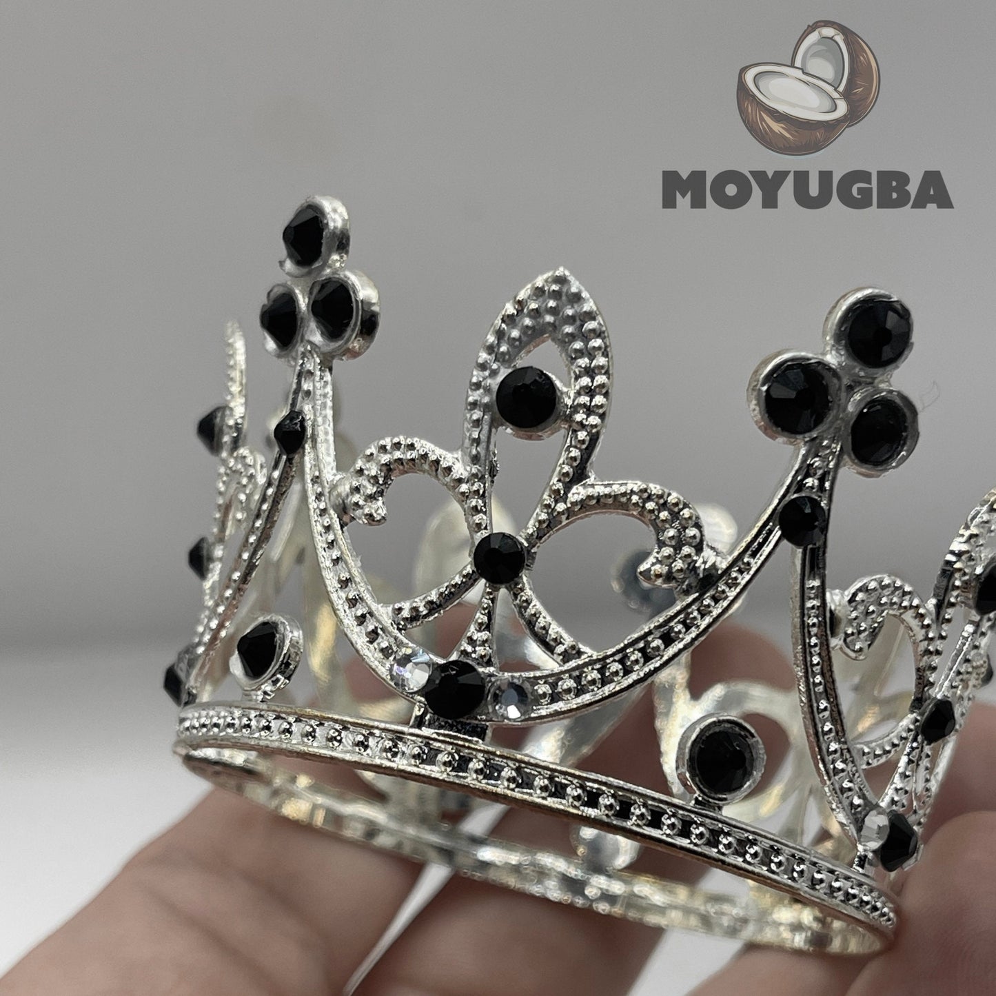 Silver Metal Crown with Black Rhinestoned Santeria/Yoruba