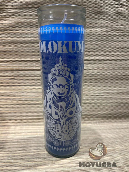 Blue and White Orisha Olokun/Olokum Candle - Handcrafted Spiritual Offering