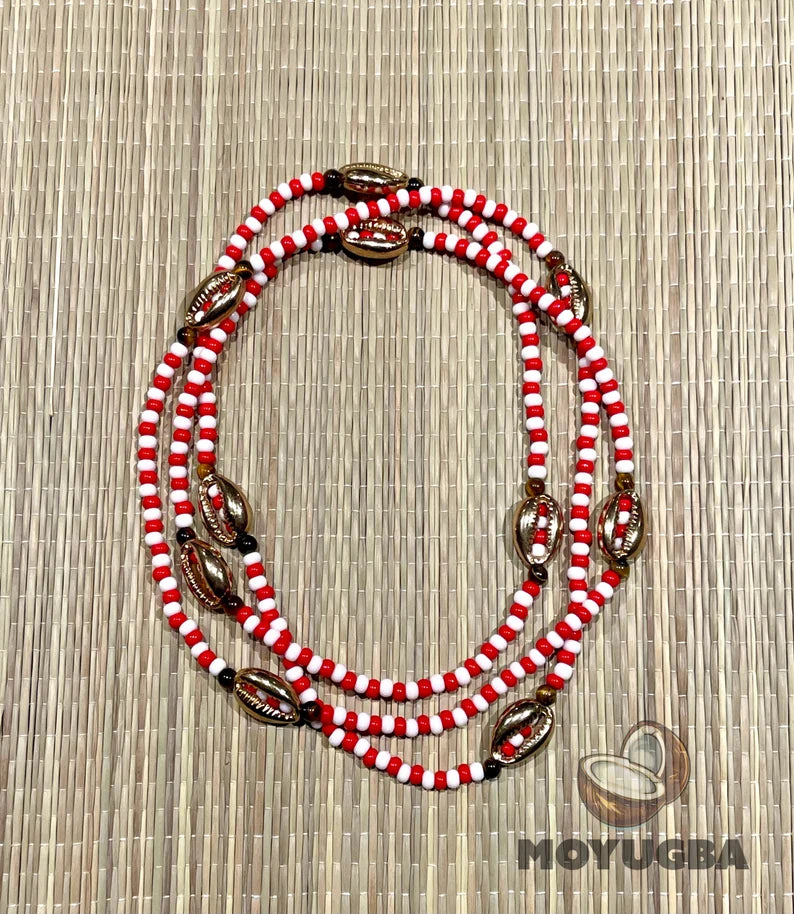 SHANGO with Tiger Eye Beads/Cowrie Shells Necklace/Eleke/Collar - Santeria/Yoruba