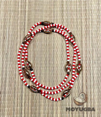 SHANGO with Tiger Eye Beads/Cowrie Shells Necklace/Eleke/Collar - Santeria/Yoruba